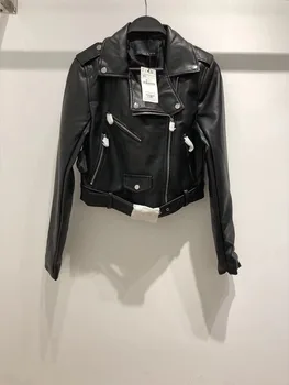 ZA őszi-téli új termék divat minden mérkőzés zseb cipzárral dekoráció motorkerékpár műbőr dzseki női ruházat