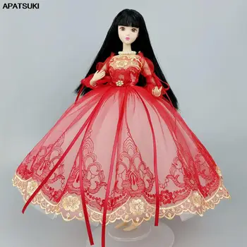 Piros Arany, Kézzel Készített Princess Dress Barbie-Baba Ruhák Ruhák 1/6 Babák Kiegészítők Puff Ujjú Bowknot Party Ruha, Gyerek Játékok