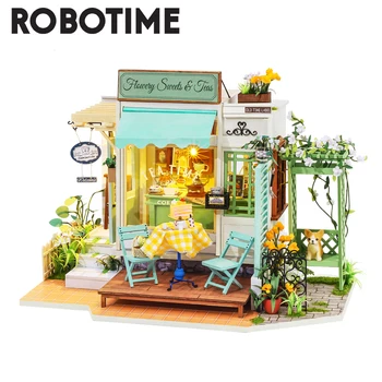 Robotime Rolife DIY Virágos Édesség & Teák babaház Bútorokkal Gyermekek Felnőtt Mini Babaház Fából készült Készletek Játék DG146