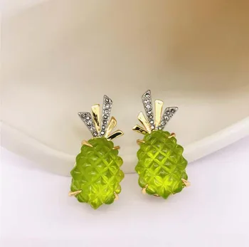 szokatlan design friss zöld ananász elegáns női arany fül klip gyümölcs nélkül áttört nyári divatos lányok, fül ékszerek