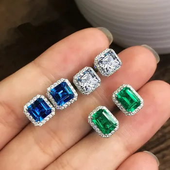 Gyönyörű Luxus Tér Női Fülbevaló Teljes Gyémánt Berakásos Zöld Cirkon Fülbevaló Női Esküvői Parti Ékszer Ajándék