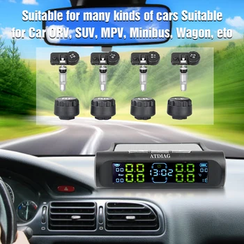 A legújabb Autó TPMS Napelemes Autó TPMS-guminyomás-Ellenőrző Rendszer LCD Óra Idő Kijelzés Automatikus Gumiabroncs Hőmérséklet Riasztás biztonsági