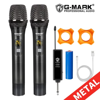 Vezeték nélküli Mikrofon G-MARK X720 Professzionális UHF Kézi Karaoke 2 Csatorna Újratölthető Lítium Akkumulátor Fém Test Fél