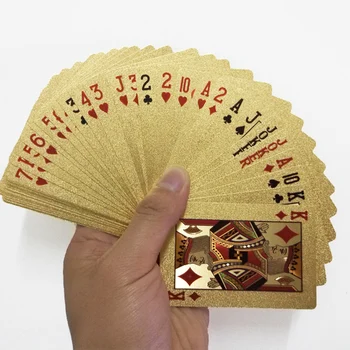 24 karátos Arany Kártya Vízálló Póker társasjáték Fedélzeten Arany Fólia Póker Készlet Műanyag Mágikus Kártyák