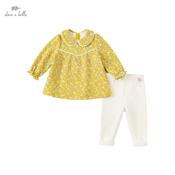 DBM19747 dave bella téli gyerek divat, virágmintás ruha meghatározza a gyerekek aranyos, meghatározza a gyermekek 2db öltöny