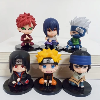 Naruto 6db/Set Manga, Anime Ábra Uzumaki Uchiha Kakashi Sakura Gaara Q Verzió PVC Figma Játékok Modell Figura Dekor Fidget