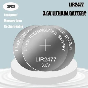 3PCS 3.6 V Gombot az Akkumulátor LIR2477 CR2477 Lítium Akkumulátor 200mAh Újratölthető gombelem a Karóra Számológép Tabletta