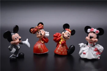 4db/sok Rajzfilm Esküvői Mickey Egér Minnie Egér akciófigurák Játék Szett Disney Kína Vörös Esküvői Mickey Minnie Torta Deco 5cm