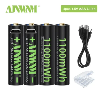 AJNWNM 1,5 v-os Li-ion AAA Akkumulátor 3A 1100MWH AAA Újratölthető Akkumulátor Lithium aaa akkumulátor tölthető zseblámpa játék