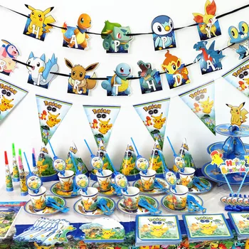 1 állítsa a Rajzfilmek Pikachu Pokemon Fél asztali Papír kupa Szülinapi buli eldobható dekoráció Gyermek party kellékek készlet