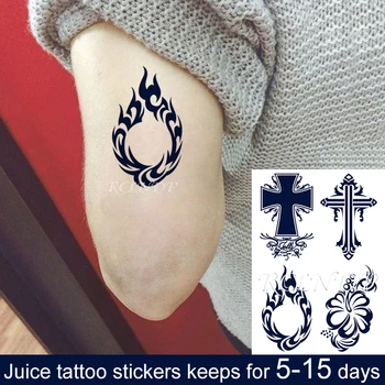 Vízálló Ideiglenes Lé Tetoválás Matrica Kereszt Minták Virág Totem Flash Tetoválás Hamis Tatto Személyiség Body Art Férfiak Nők
