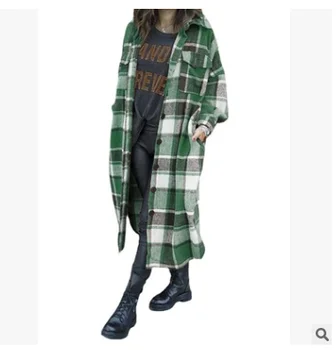 2021 őszi-téli Európai, illetve Amerikai kiterjesztett hosszú széldzseki hajtóka oldalon vágott női kockás gyapjú kabát, női kabát
