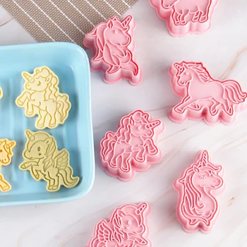 6db Egyszarvú Cookie Cutter Készlet Műanyag 3D Állat Cookie Bélyegző Keksz Penész Nyomja Fondant Keksz Sütés Penész, Sütemény, Torta Eszköz
