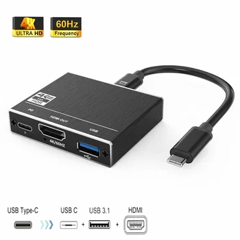 USB-C USB 3.0 HUB Többportos Adapter, HDMI-kompatibilis 4K-60Hz 100W PD Töltő Port Konverter MacBook Pro Huawei Mate