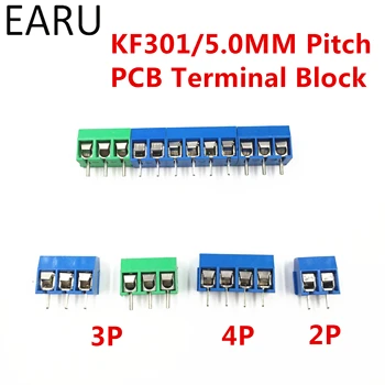 100/sok KF301-5.0-2P KF301-3P KF301-4P Pályán 5.0 mm, Egyenes Pin-2P 3P 4P Csavarral NYÁK sorkapocs-Csatlakozó, Kék, Zöld