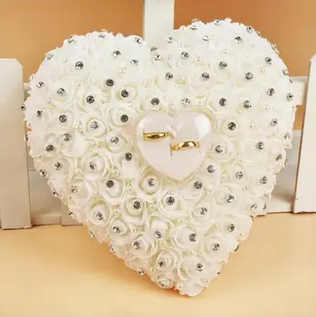 romantikus gyomlálás fél decor hab rózsa szív alakú gyűrűt jogosultja esküvői gyűrű párna kristály gyöngy, Valentin Nap Eljegyzési szívességet