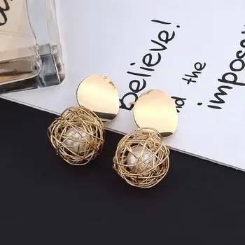 2019 Új Európai, illetve Amerikai Retro Geometrikus Fülbevaló Egyszerű a Nők labdát Gyöngy Fülbevaló fém Kiegészítők, Női ÉKSZEREK