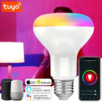 Tuya WiFi Smart Izzó 15W E27 hangvezérlés Szabályozható RGB Bűvös Lámpa színes AC110V 220V Munka Amazon Alexa, a Google Haza