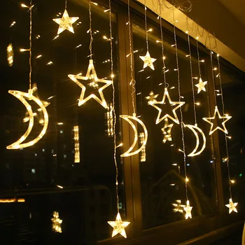Karácsonyi Fények Dekoráció EU 220V Hold, Csillag LED String Világítás Dekoráció, Otthon Beltéri Esküvői Led Függöny Fények, Ünnepi Dekoráció