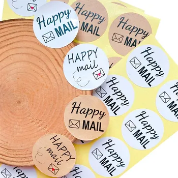 100-as Boldog Mail Kerek Matrica Kraft Papír Írószer Scrapbook Ragasztó Fehér Esküvői Ajándék Csomagolópapír a Borítékot Dekoráció