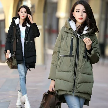 Túlméretezett Téli Pamut, Bélelt Kabát Női Divat Hadsereg Zöld kabát Kabát Alkalmi Meleg Zubbonyok Vastag Kapucnis Outwear koreai stílus