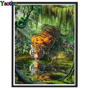 5D Gyémánt Festmény Tigris ivóvíz Teljes Fúró Gyémánt Tér Hímzett Gyöngyös vadon élő állatok, Kép Gyémánt-Mozaik Dekoráció