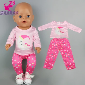 baba rózsaszín pizsama szett 18 inch lány Xmas alszik visel, 43 cm baba ruha nadrág szett