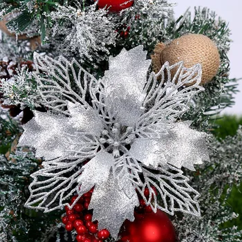 5db Csillogó Karácsonyi Virág Mesterséges Virágot, Boldog Karácsonyi Dekoráció az Otthoni 2021 karácsonyfa Díszek újévi Ajándék