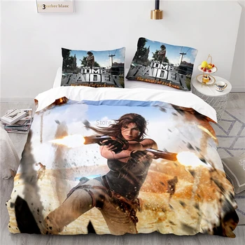 Lakástextil Tomb Raider Játékok Minta 3d-s paplanhuzat Beállítja Párnahuzat Gyerek Ágynemű Királynő Király Vigasztaló Rajzfilm Ágynemű Szett