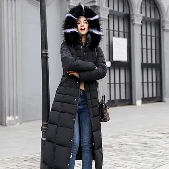 Új alkalmi téli női kabát kabát 2018 hosszú Téli kabát Női szőrme gallér zubbonyok női Vékony Téli Meleg Kabát Női