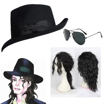 Michael Jackson koncert, tánc kalapok klasszikus fekete széles kalapot a jazz színültig lovag kalapok paróka Magas minőségű gyapjú kalap gyapjú 1: 1