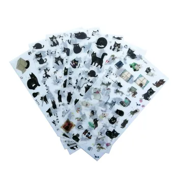 6sheet fekete macska rajzfilm matrica DIY anyag dekoráció kollázs Golyó napló scrapbook dekoráció 16*8CM
