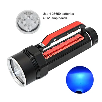 Vízálló, UV-LED-Búvárkodás Taktikai Zseblámpa 4x 395nm UV LED-Lila Ultraibolya Fény Lámpa borostyánsárga skorpiók vadászat