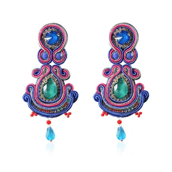 Etnikai stílus Soutache divat kézzel készített csepp Fülbevaló Gyönyörű új kék fekete Fülbevaló színes dekoráció Ékszer női ajándék