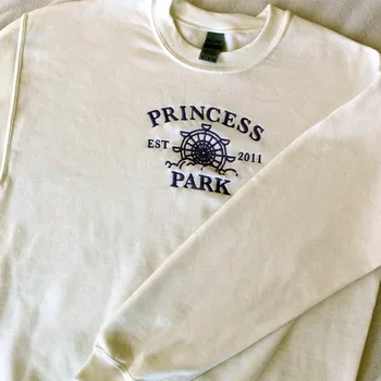 Hercegnő EST 2011 Park Hímzés Nyomtatás Sleeve Melegítőfelső Fehér Laza Vintage Női Pulóver Hosszú Ujjú Őszi Vastag kapucnis felső