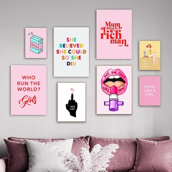 Vászon HD Nyomtatott Festmény Feminista Divat Rózsaszín Lány Hatalom a Wall Art Poszter lakberendezés Képek Nappali Moduláris Nincs Keret