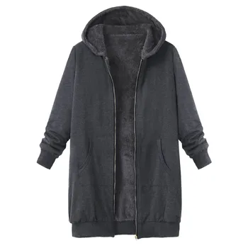 Téli Kabát Női Vintage Szilárd Polár Kapucnis Cipzáras Plus Size Hosszú Ujjú Vastag Kabát, Meleg Kardigán Kabát Outwear Kabát