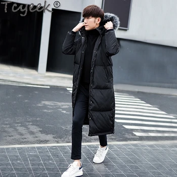 Tcyeek koreai Stílus 90% Fehér Kacsa Kabát Férfi Kabát Igazi Róka Szőrme Gallér, Hosszú Kabátok Sűrűsödik Férfi Ruházat Plus Size 5XL 2020