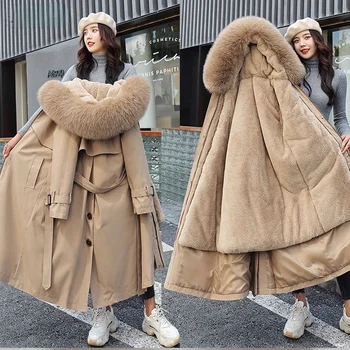 Női Téli Kabát Kapucnis X-Hosszú, Vastag, Meleg Pamut, Bélelt, Zubbonyok Nő Gyapjú Bélés Distachable Plus Size Kabát Kabát