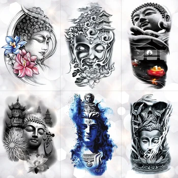 Buddha Sakyamuni Vízálló Ideiglenes Tetoválás Matrica, Bambusz, Lótusz fény-Torony Flash Karján Tetoválás Body Art Hamis Tetoválás