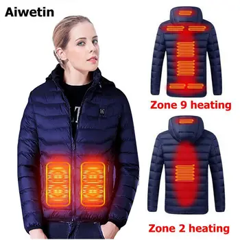 A nők 9 terület fűtési Kabátok Női Téli Meleg USB Fűtés Kabátok Intelligens Termosztát Kapucnis Fűthető Ruházat, Nagy méretű 4XL